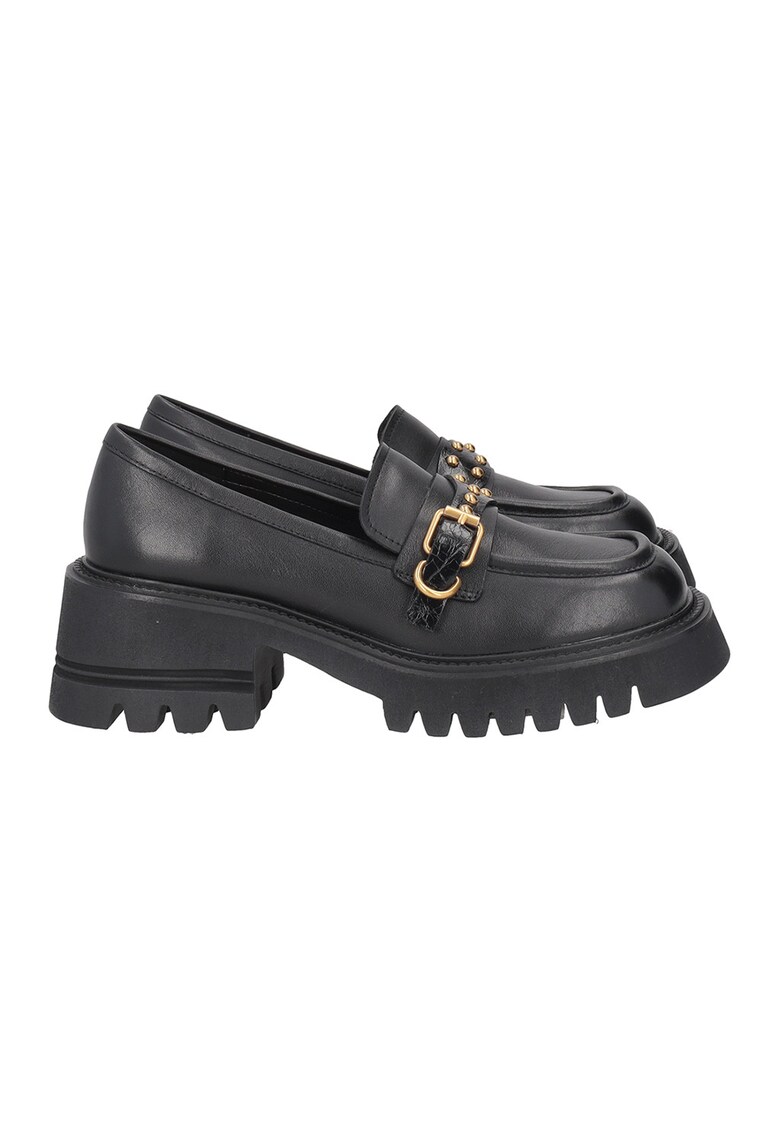 Pantofi loafer de piele cu catarame metalice
