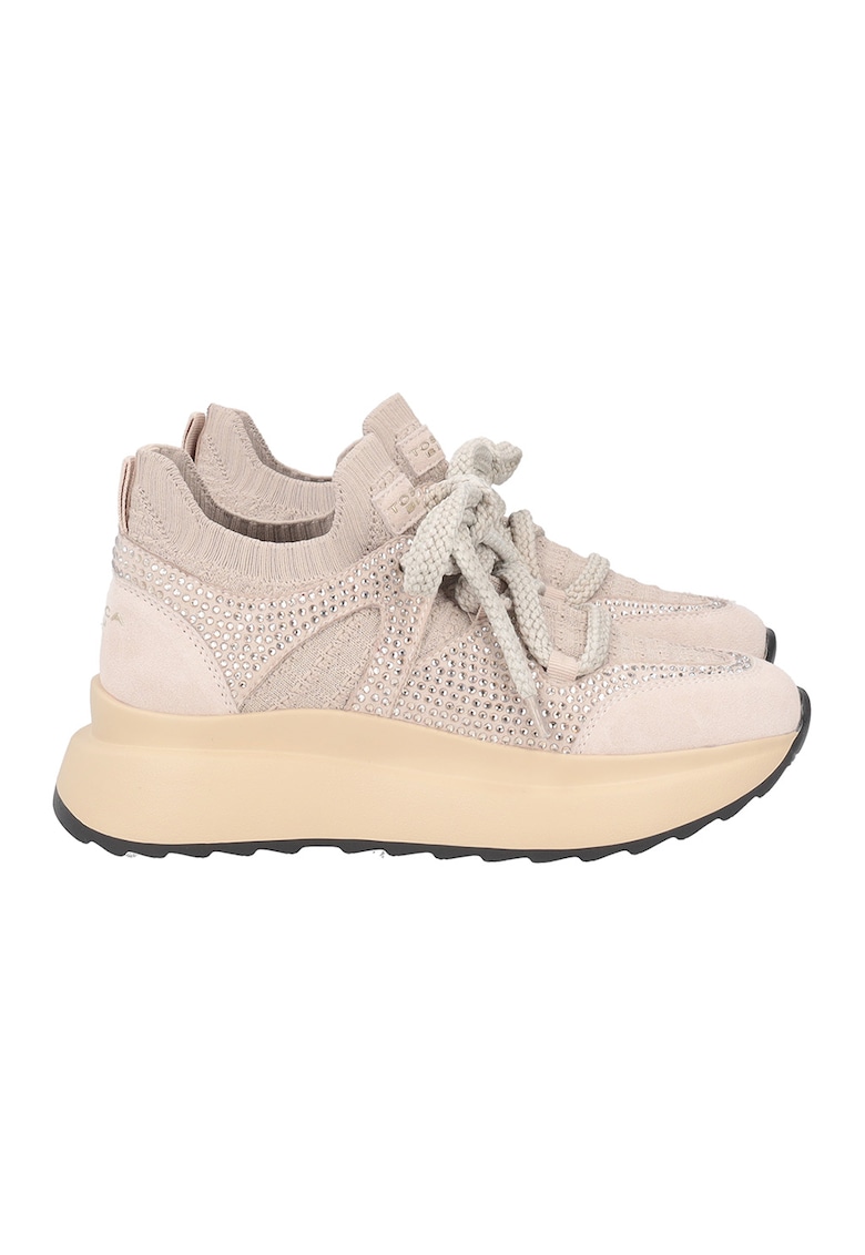Pantofi sport slip-on cu strasuri - Bej deschis