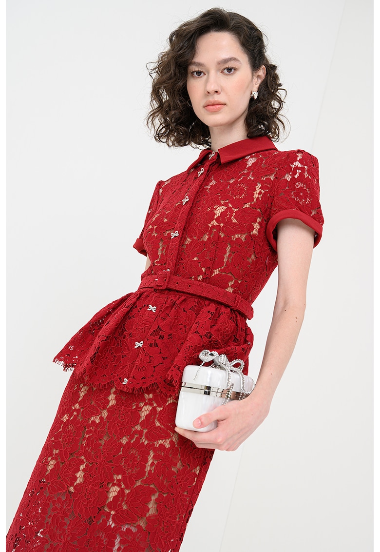 Rochie midi din dantela cu detaliu volane
