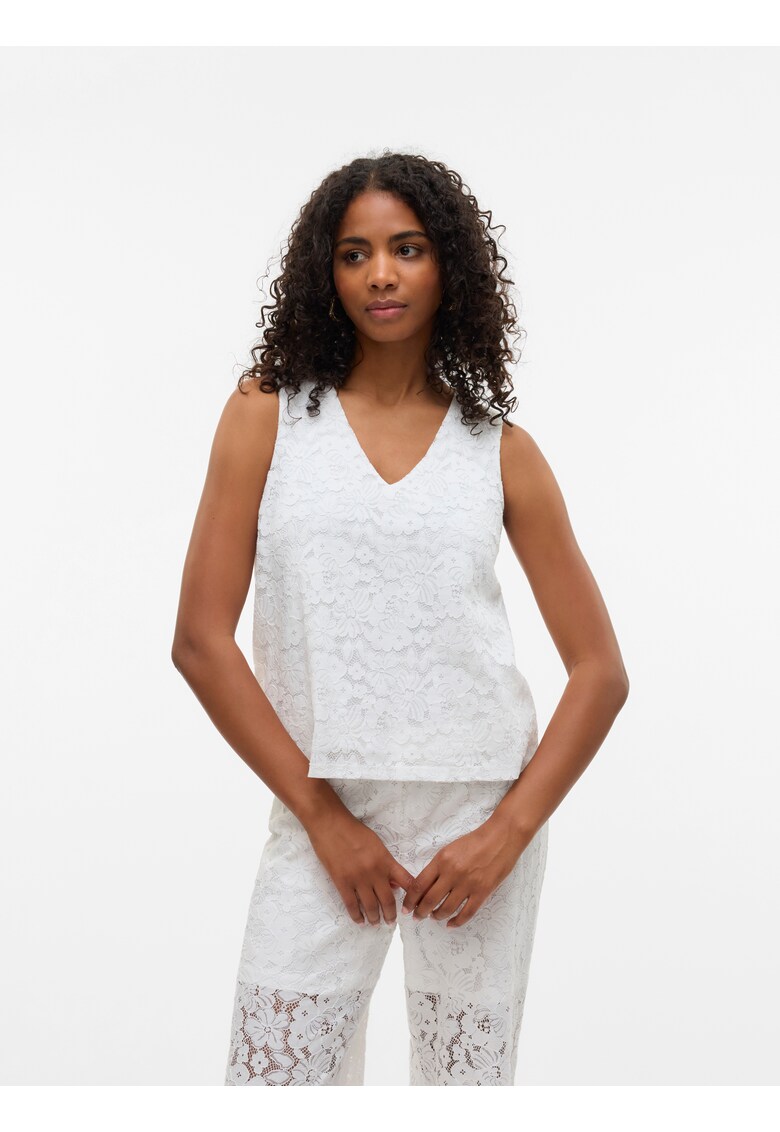 Top de dantela Sangallo Honey - Alb