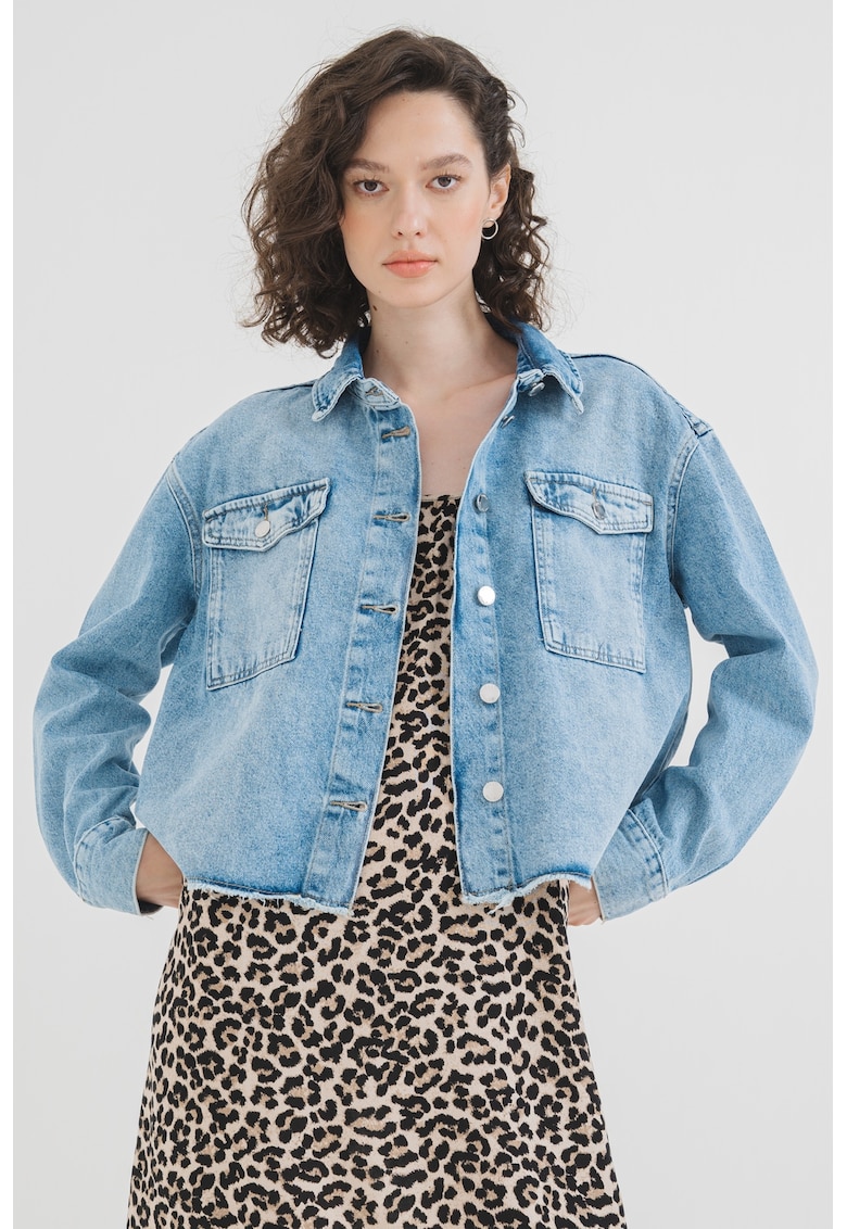 Jacheta de denim cu terminatie franjurata Marina