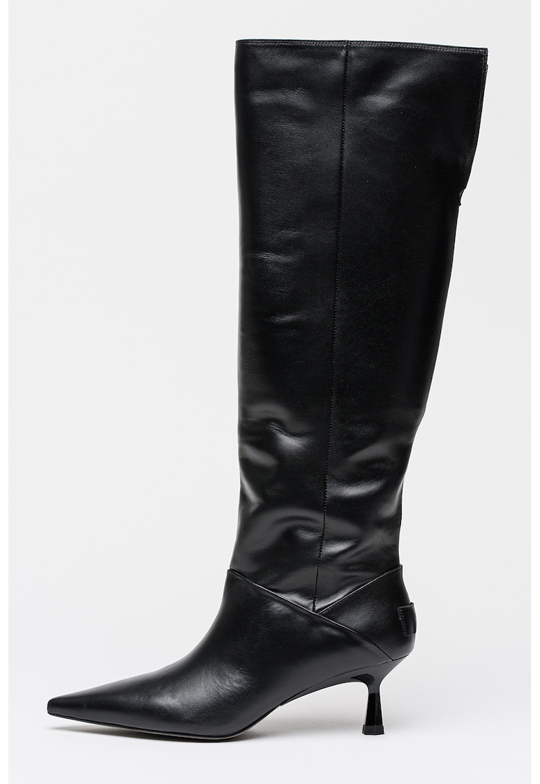 Cizme inalte pana la genunchi din piele cu toc stiletto