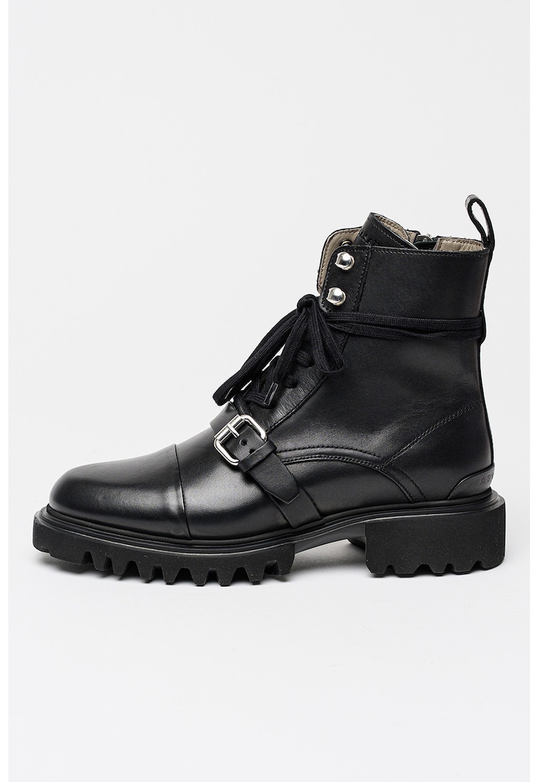 Ghete de piele cu toc masiv - Negru stins