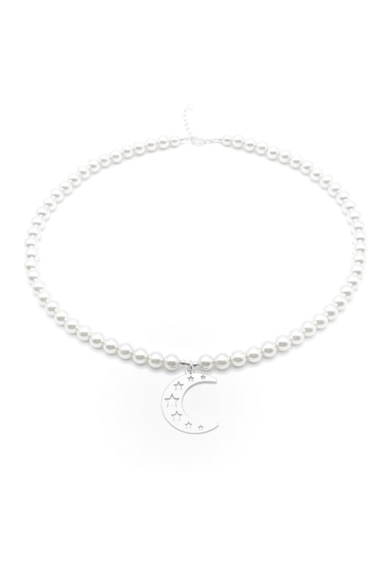 Colier dama -  perle Preciosa albe 6mm - pandantiv Semiluna Argint 925 - reglabil