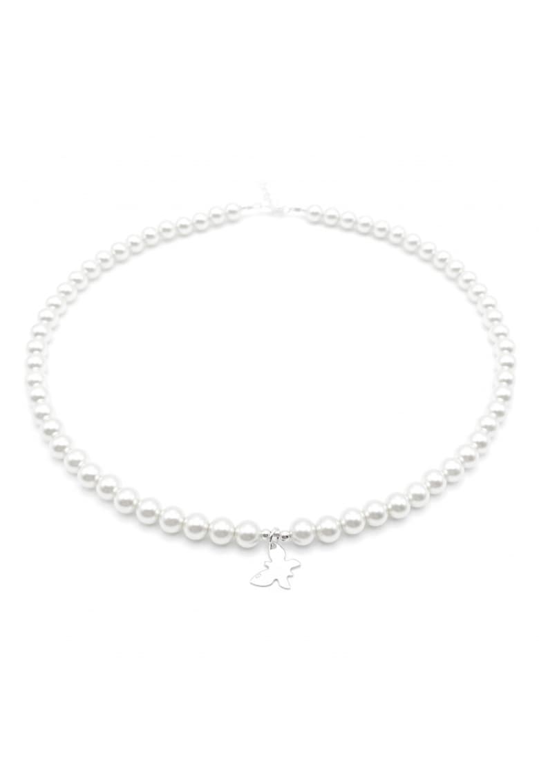 Colier cu Perle Preciosa albe si pandantiv Fluture din Argint 925 - reglabil 39-42 cm - perle 6mm - dama