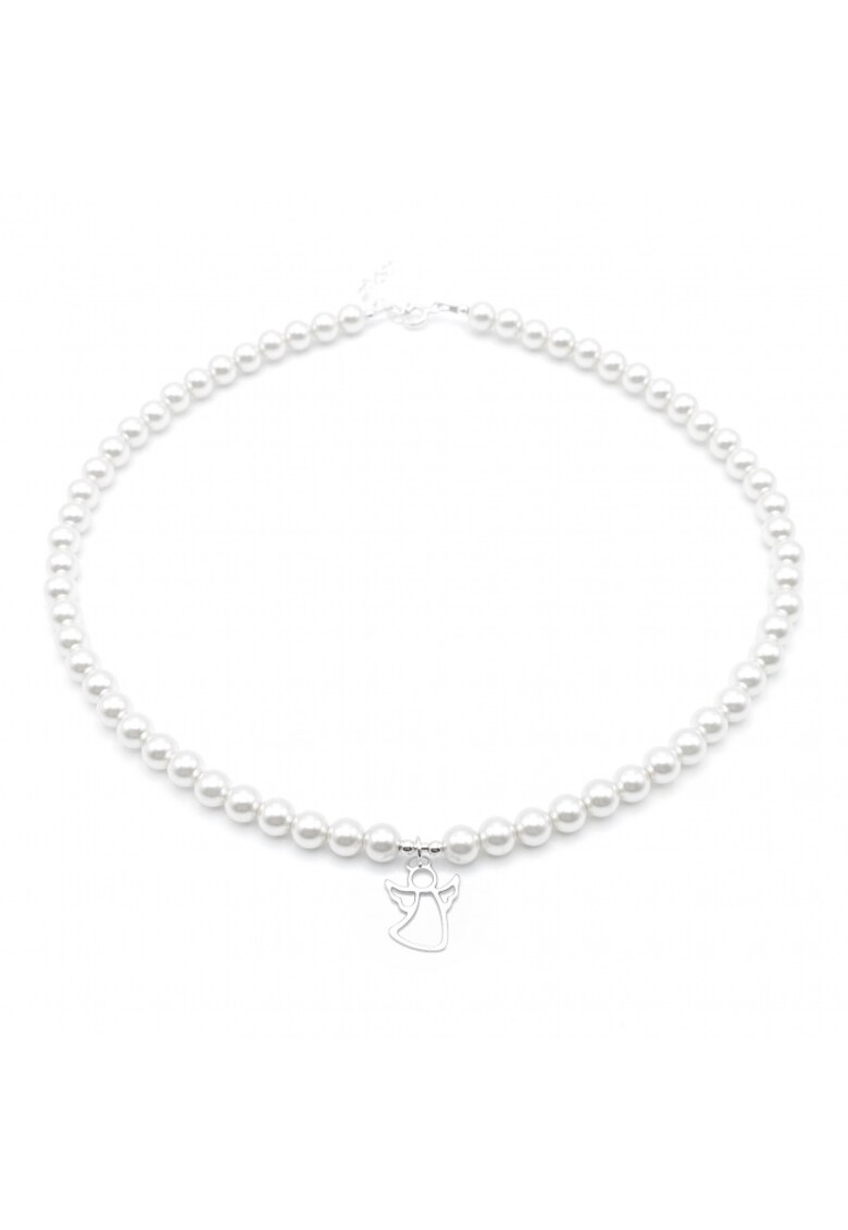 Colier cu Perle Preciosa albe si pandantiv Ingeras din Argint 925 - reglabil 39-42 cm - perle 6mm - dama