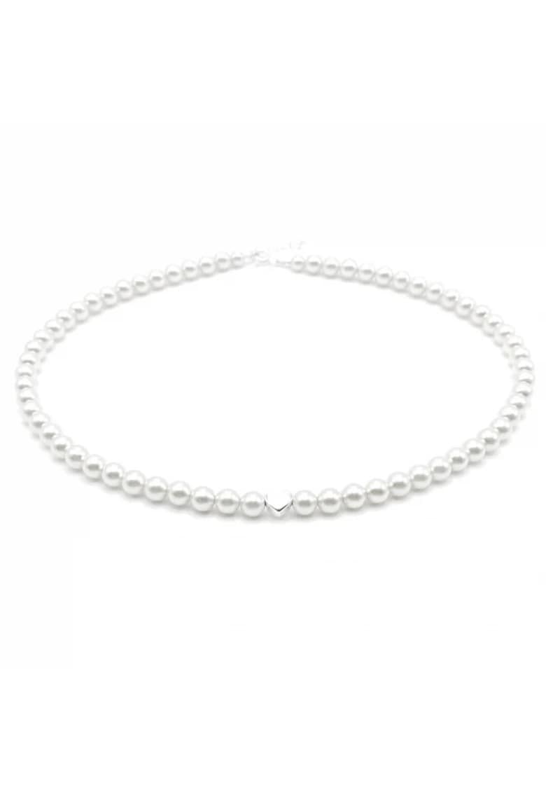 Colier cu Perle Preciosa albe si pandantiv Inima din Argint 925 - reglabil 39-42 cm - perle 6mm - dama