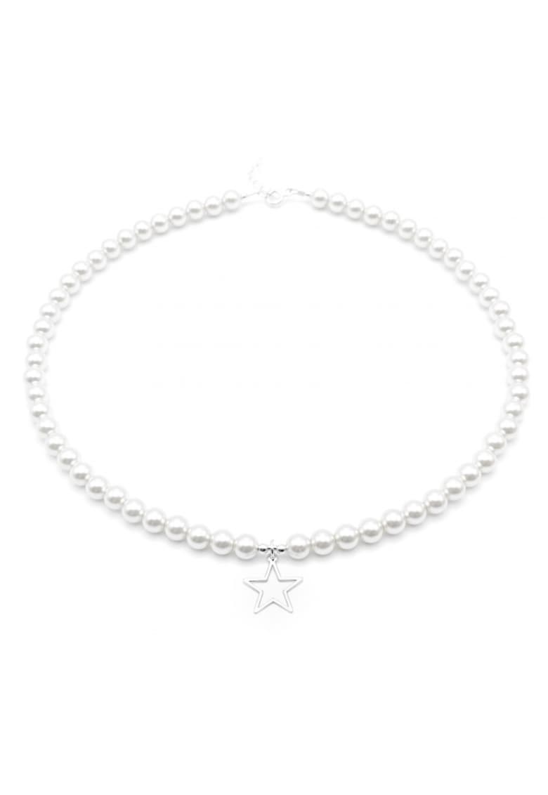 Colier cu Perle Preciosa albe si pandantiv Stea din Argint 925 - reglabil 39-42 cm - perle 6mm - dama