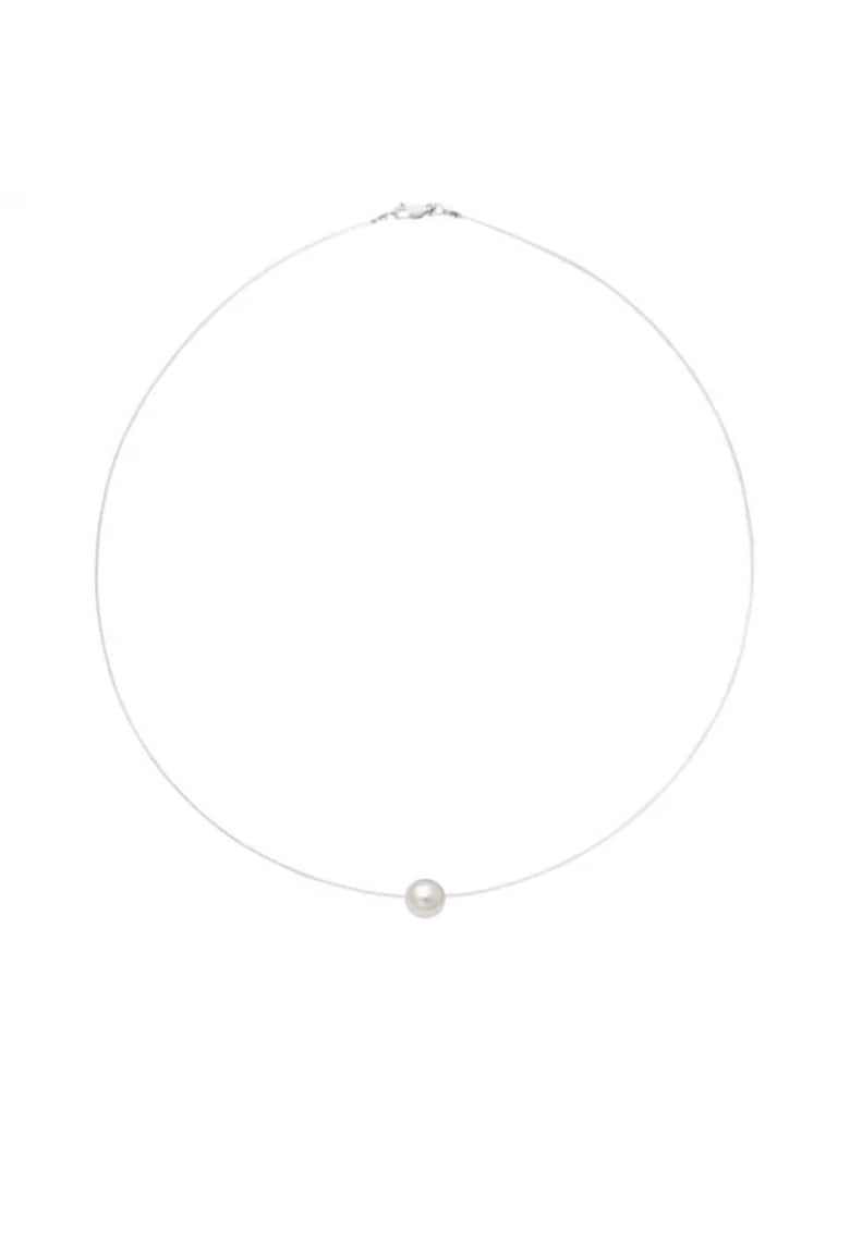 Colier fir transparent cu perla Preciosa alba si inchidere din Argint 925