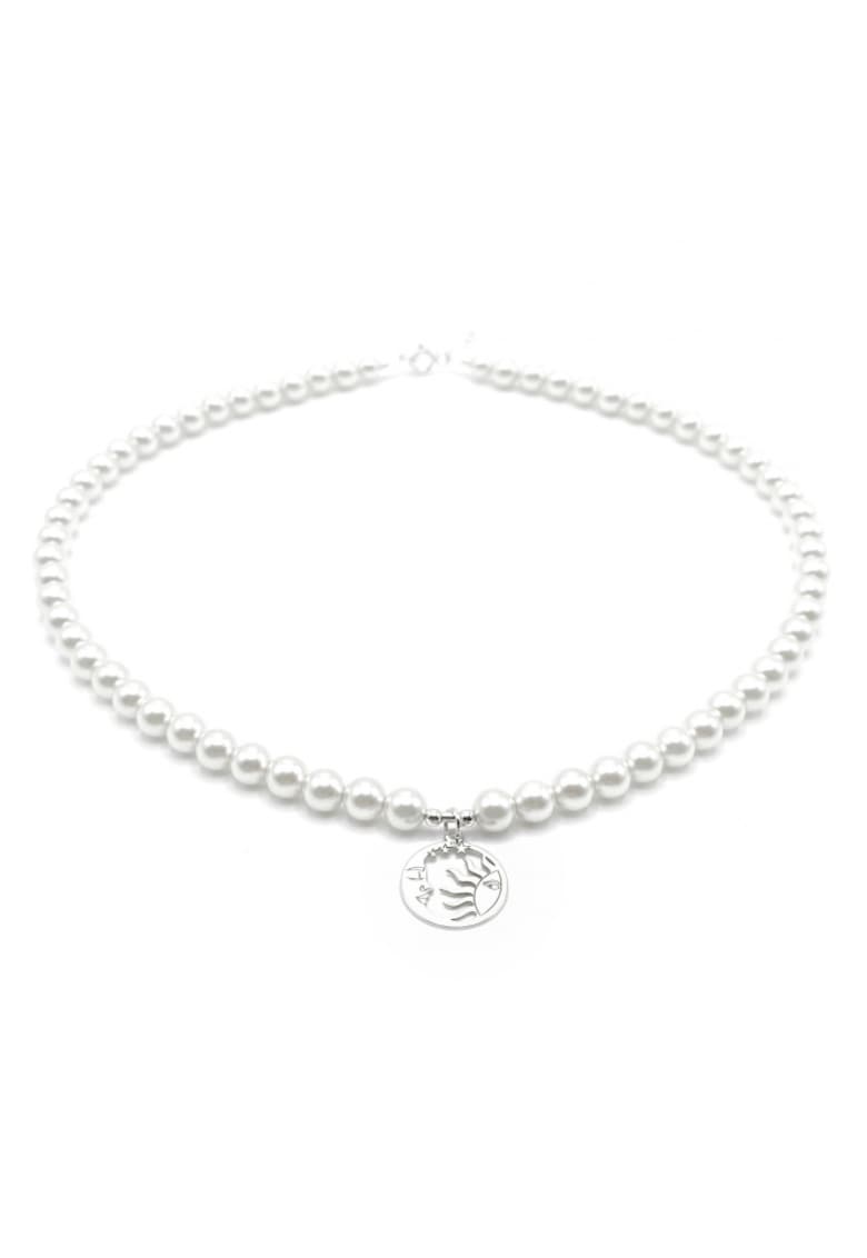 Colier cu Perle Preciosa albe si pandantiv Luna si Soare din Argint 925 - reglabil 39-42 cm - perle 6mm - dama