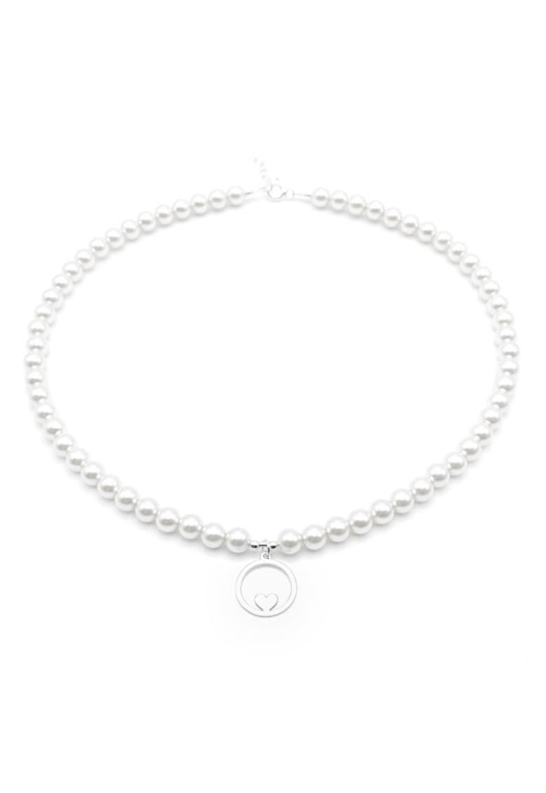 Colier cu Perle Preciosa albe si pandantiv Inima in Cerc din Argint 925 - reglabil 39-42 cm - perle 6mm - dama