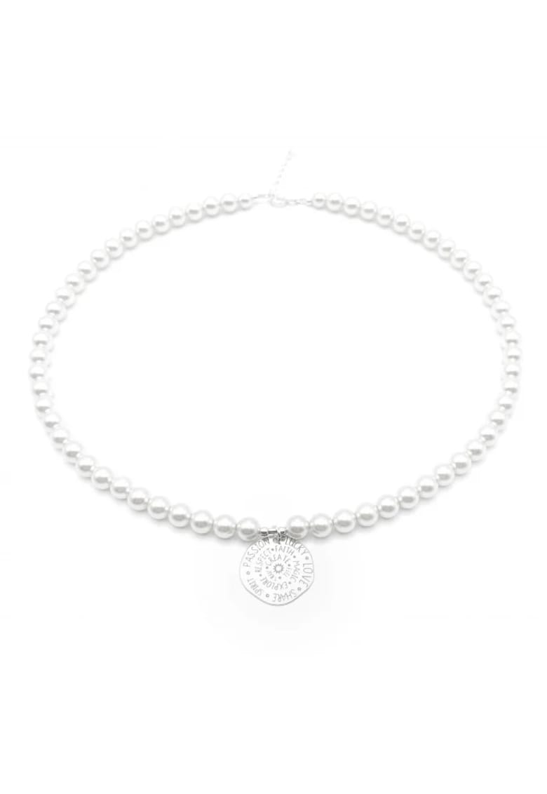 Colier cu Perle Preciosa albe si pandantiv Talisman din Argint 925 - reglabil 39-42 cm - perle 6mm - dama