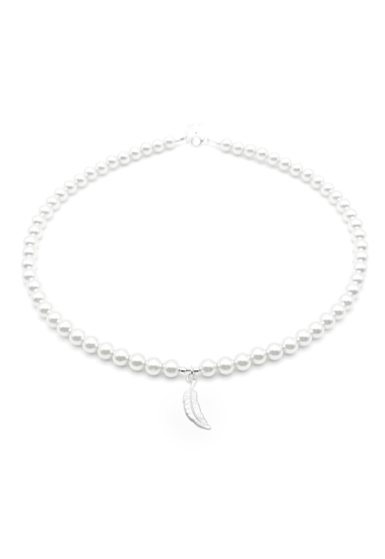 Colier cu Perle Preciosa albe si pandantiv Pana din Argint 925 - reglabil 39-42 cm - perle 6mm - dama