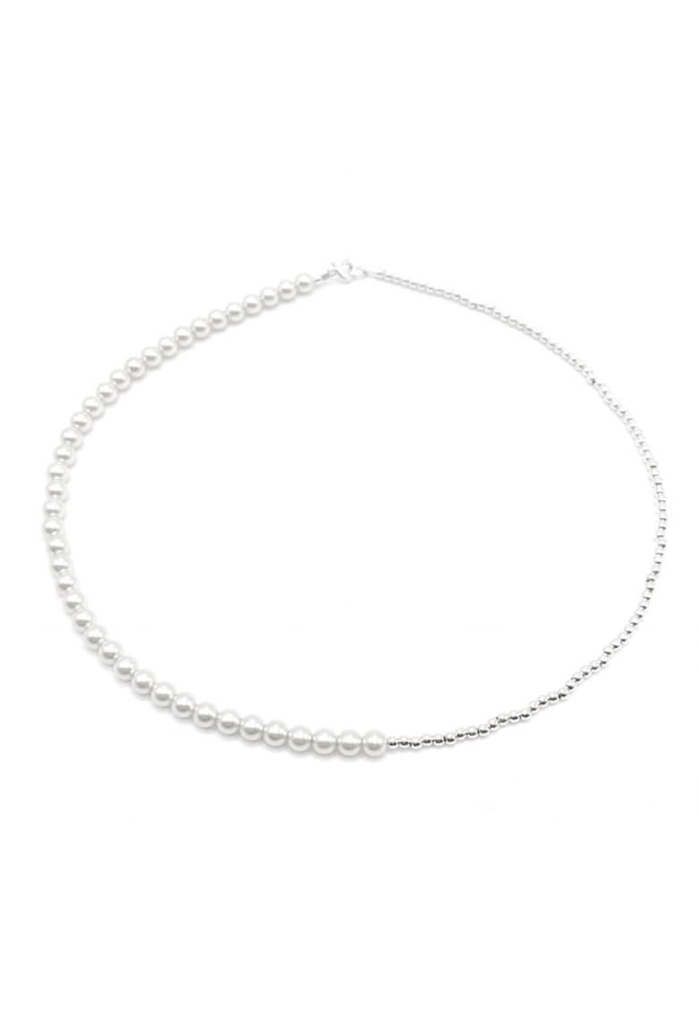 Colier cu Perle Preciosa albe si bile 2 - 5mm din Argint 925 - reglabil 39-42 cm - perle 6mm - dama