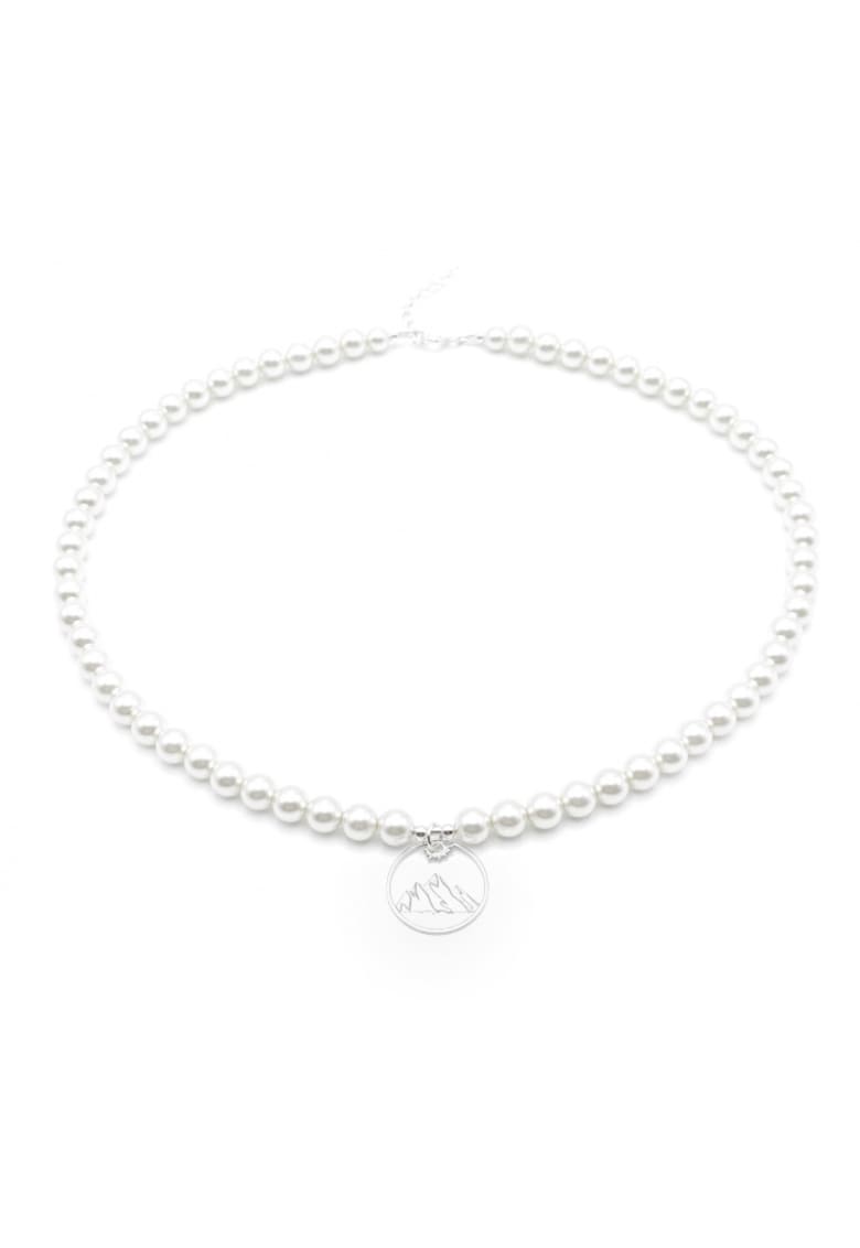 Colier cu Perle Preciosa albe si pandantiv Munte din Argint 925 - reglabil 39-42 cm - perle 6mm - dama