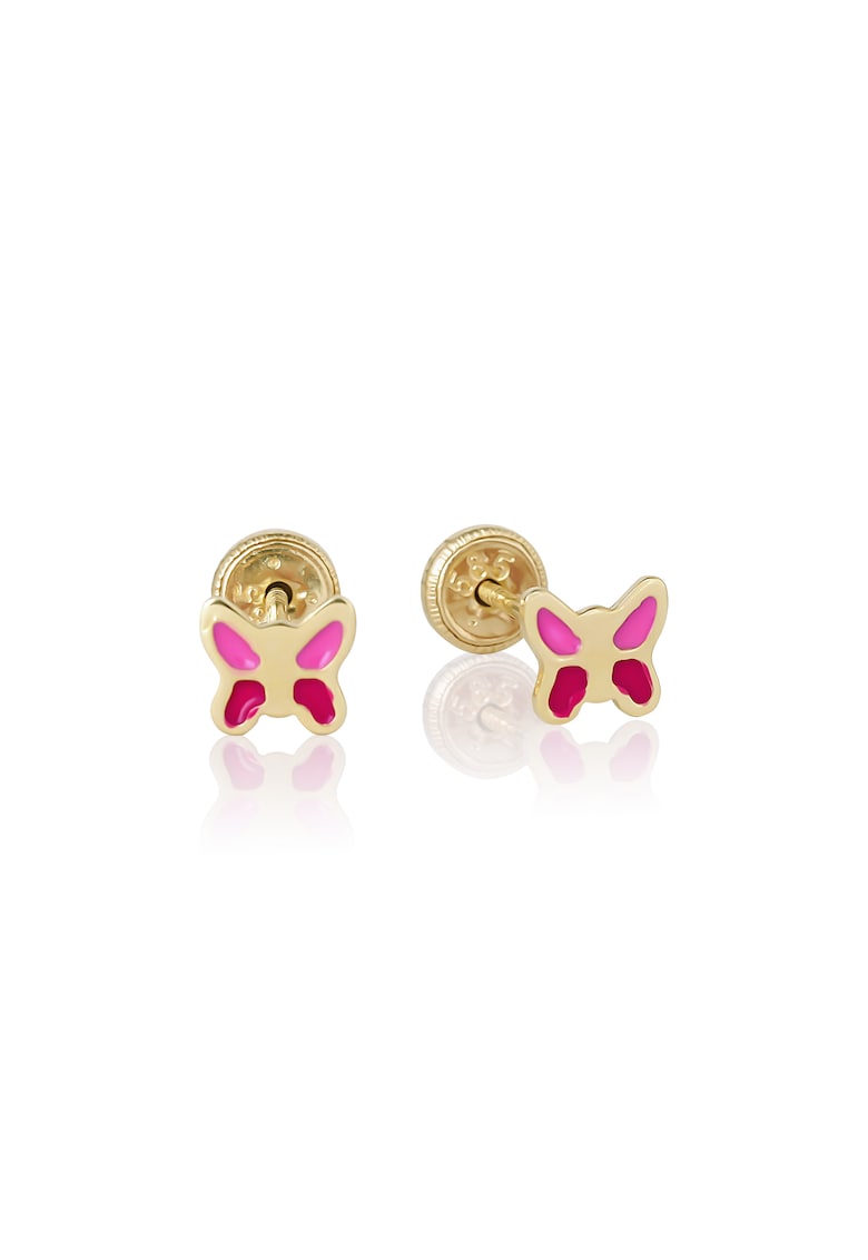 Cercei cu Protectie pentru Copii din Aur Galben de 14K - Fluture -