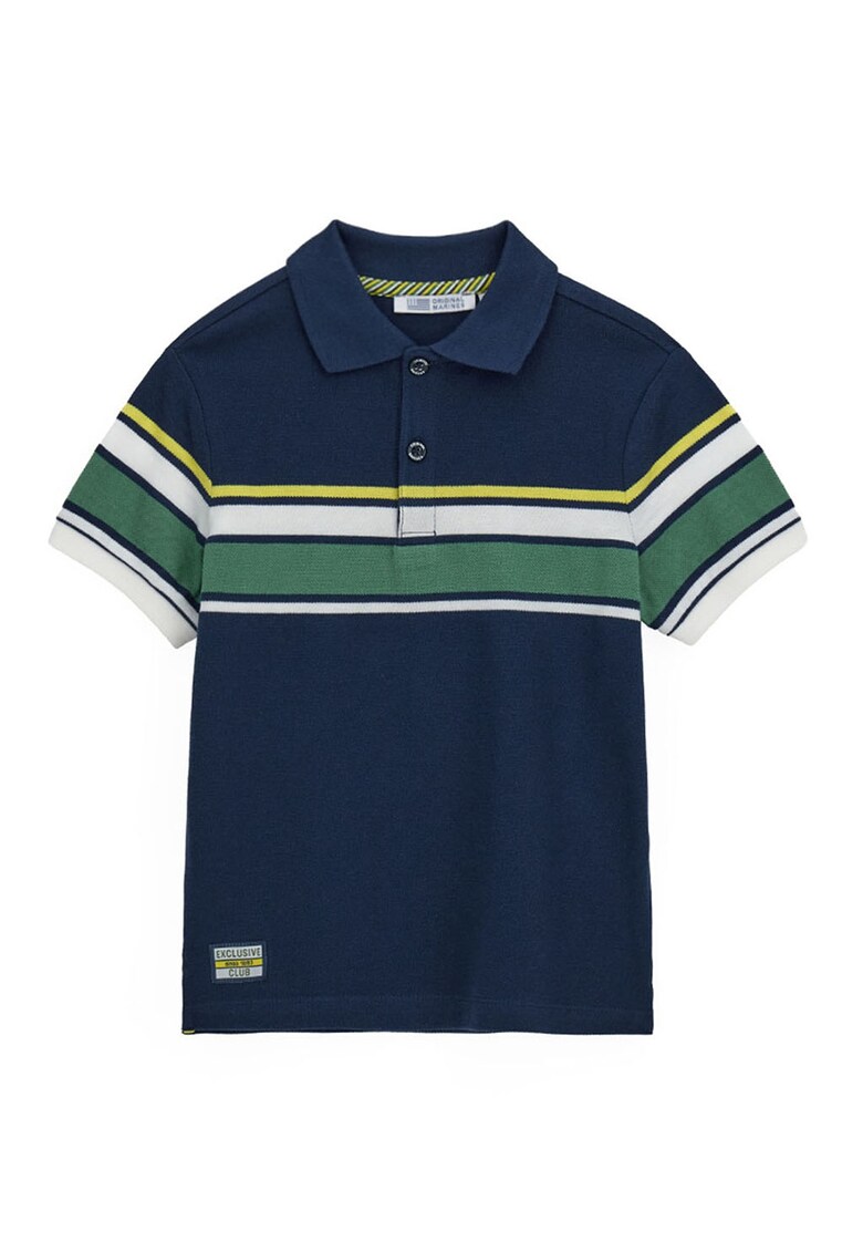 Tricou polo cu model in dungi - Alb/Verde feriga/Bleumarin