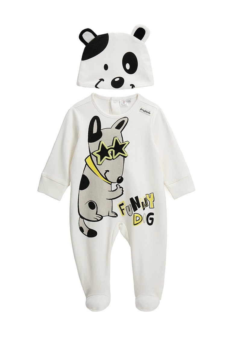 Set de salopeta cu imprimeu si caciula - 2 piese