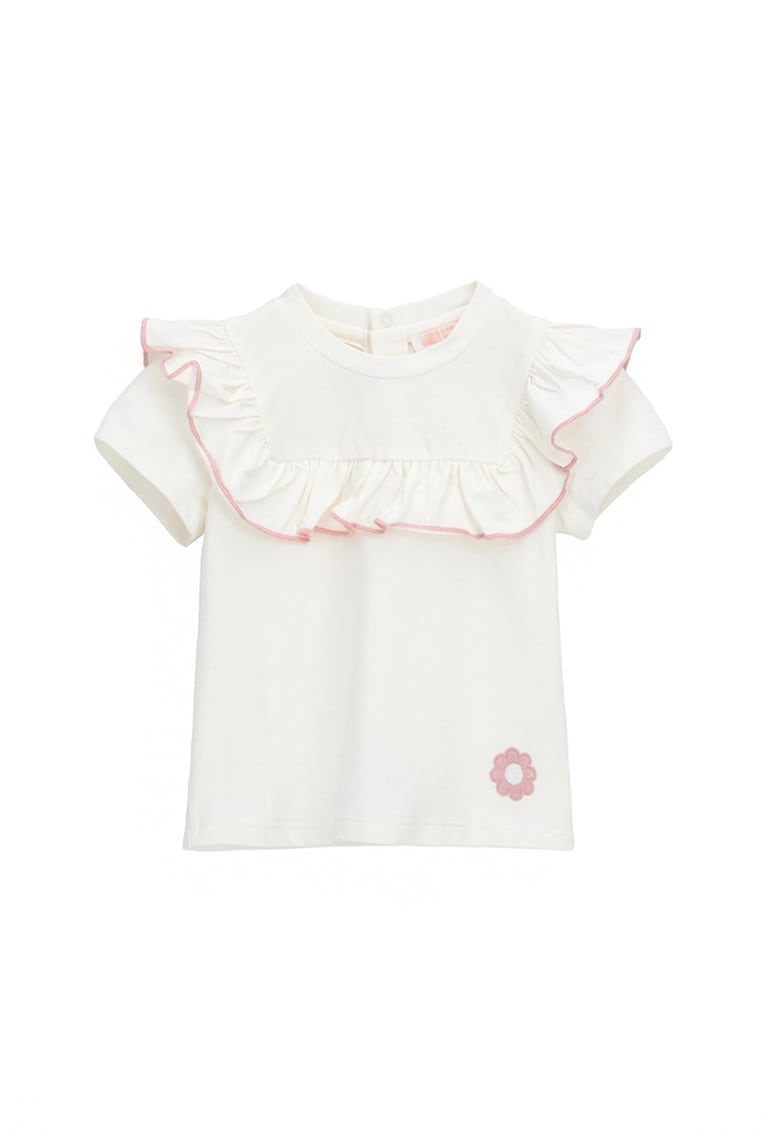 Tricou din amestec de bumbac cu volane