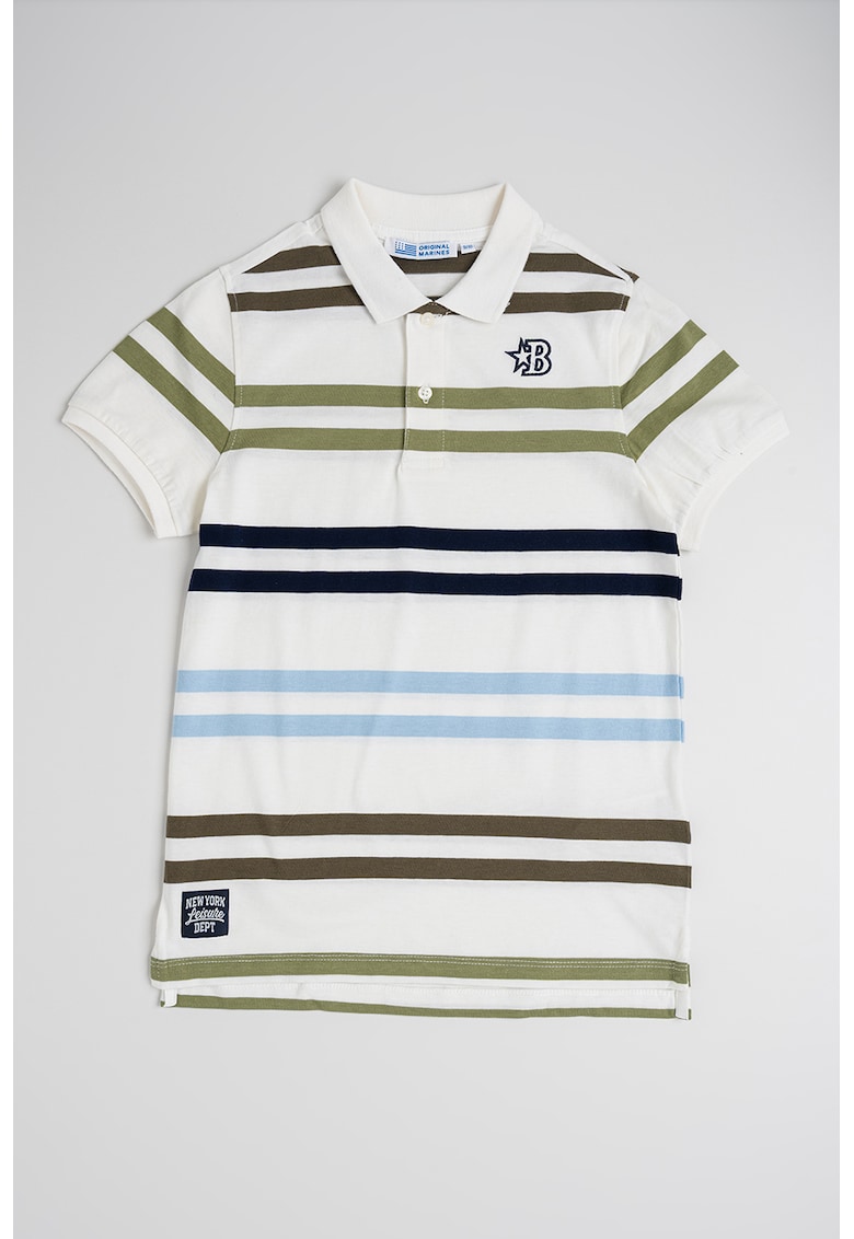 Tricou polo cu model in dungi - Alb/Albastru/Verde sparanghel