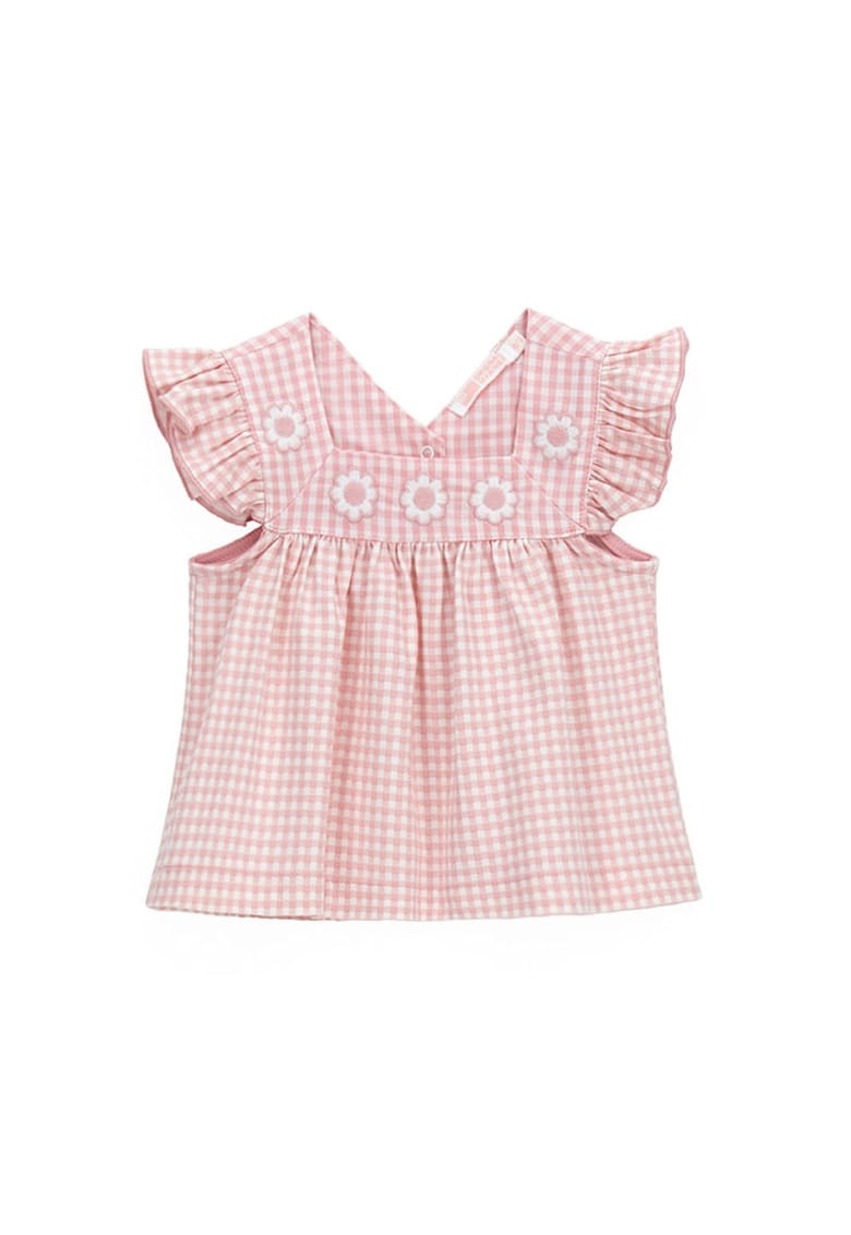 Rochie cu model in carouri si detalii cu flori