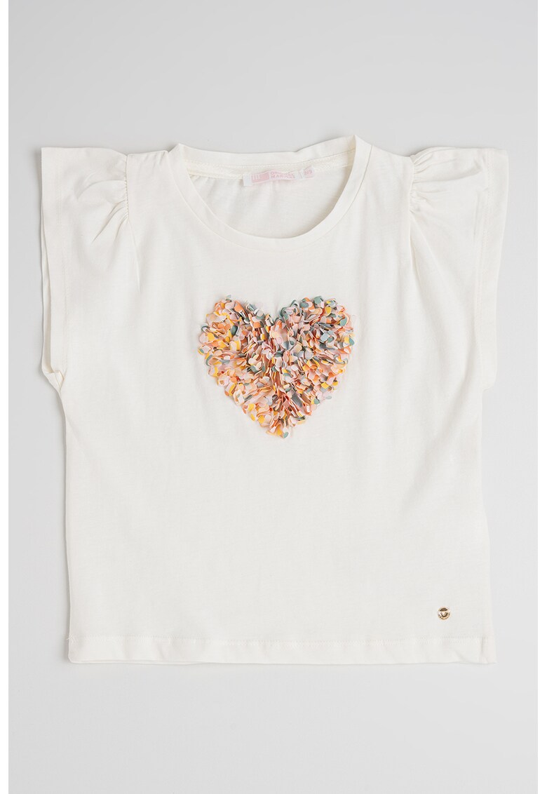 Tricou de bumbac cu aplicatii - Portocaliu pal/Alb murdar/Roz