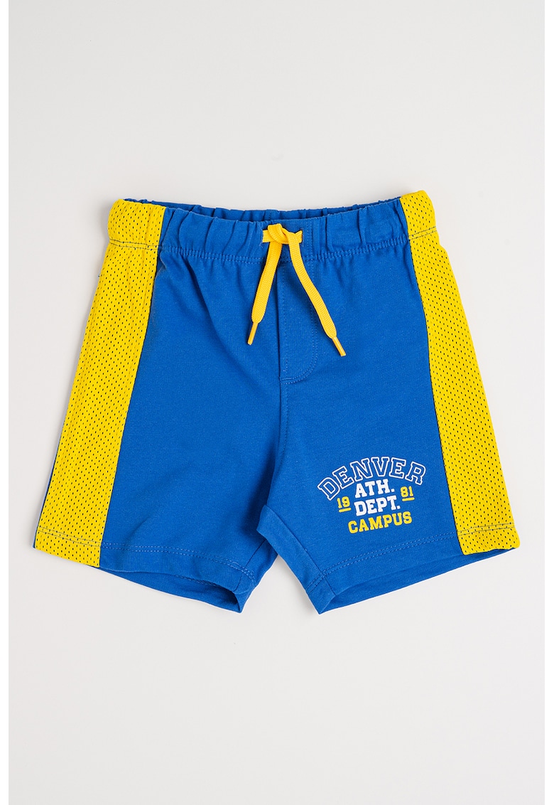 Pantaloni scurti cu garnituri contrastante - Galben pai/Albastru marin