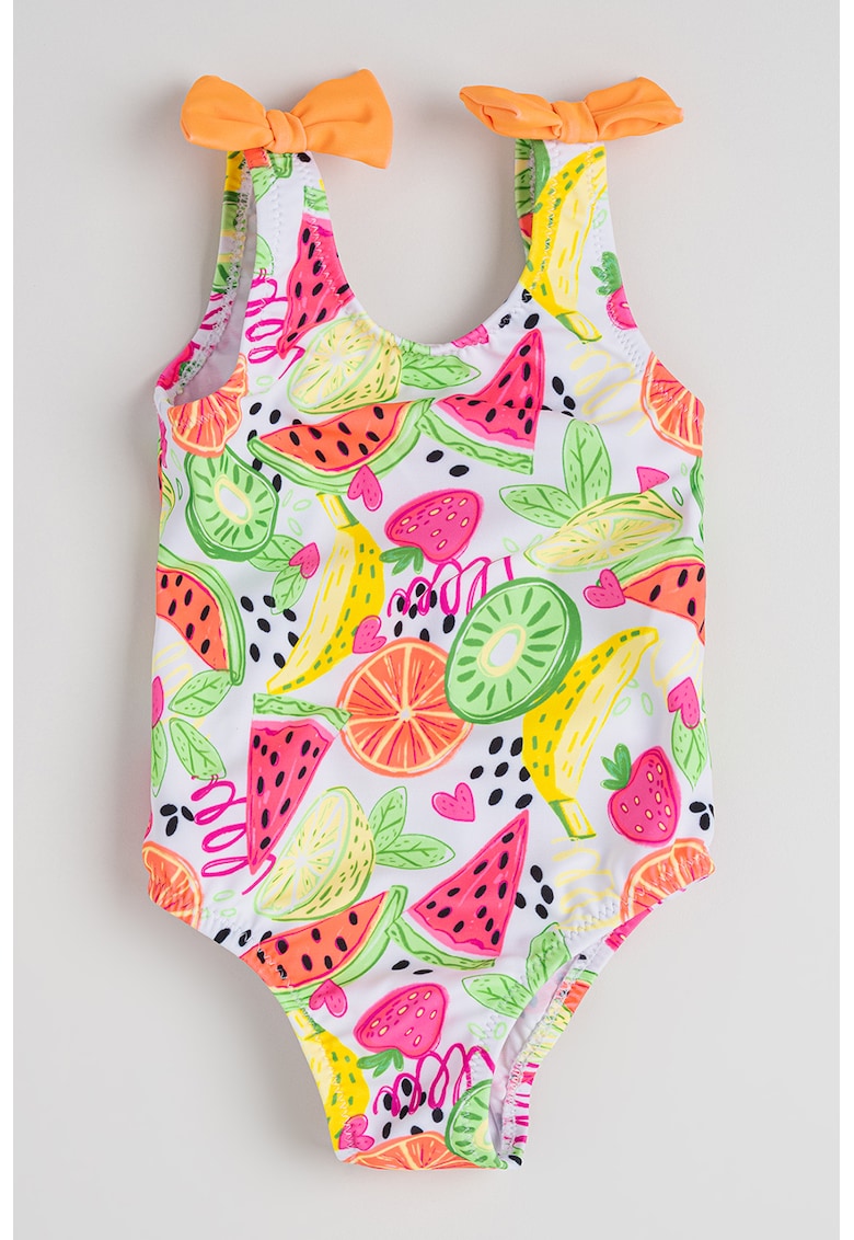Costum de baie cu imprimeu cu fructe - Alb/Fucsia/Verde neon