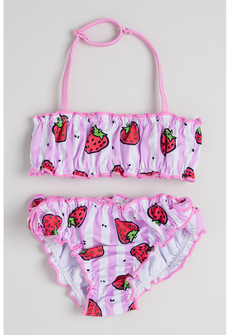 Costum de baie cu model grafic - Rosu/Alb/Roz
