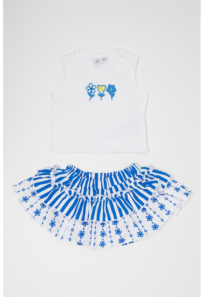 Set de top si fusta evazata cu flori brodate