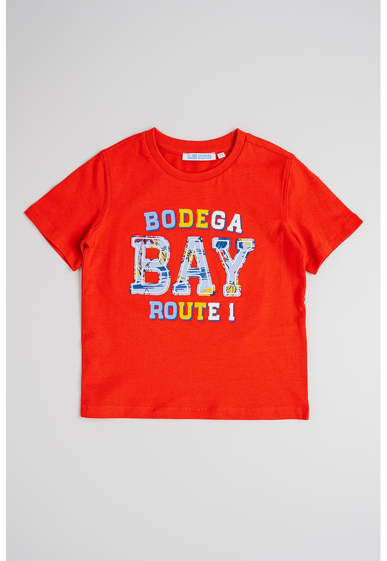 Tricou cu decolteu la baza gatului si imprimeu text - Rosu/Alb/Albastru