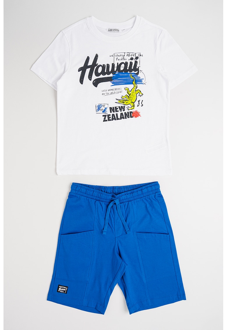 Set de tricou din bumbac si pantaloni scurti - 2 piese - Alb/Albastru royal