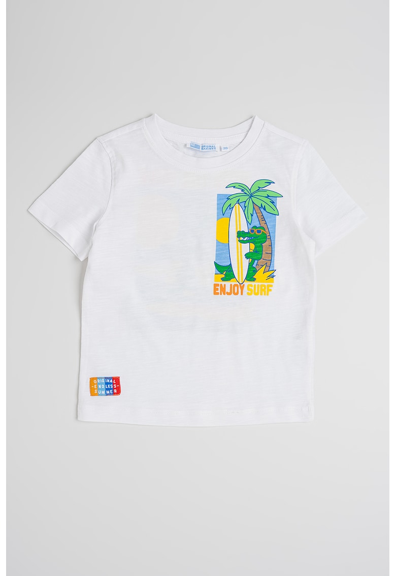 Tricou de bumbac cu imprimeu - Galben/Alb optic/Albastru