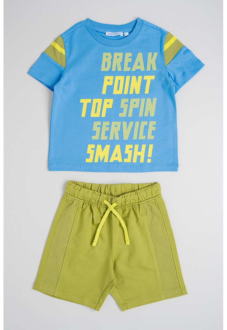 Set de pantaloni scurti si tricou cu imprimeu - 2 piese - Verde/Albastru