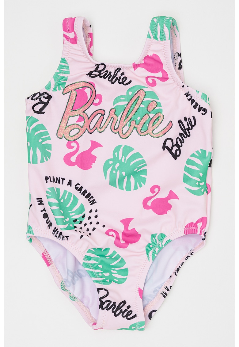 Costum de baie intreg cu model Barbie - Roz deschis/Verde aquamarin