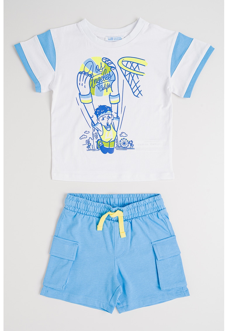 Set de tricou cu model si pantaloni scurti cu model uni - 2 piese