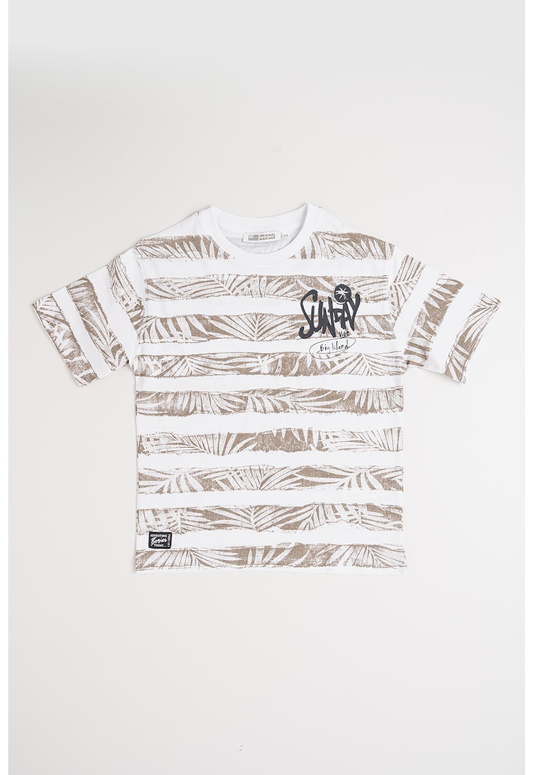 Tricou regular fit cu model in dungi - Alb/Verde feriga