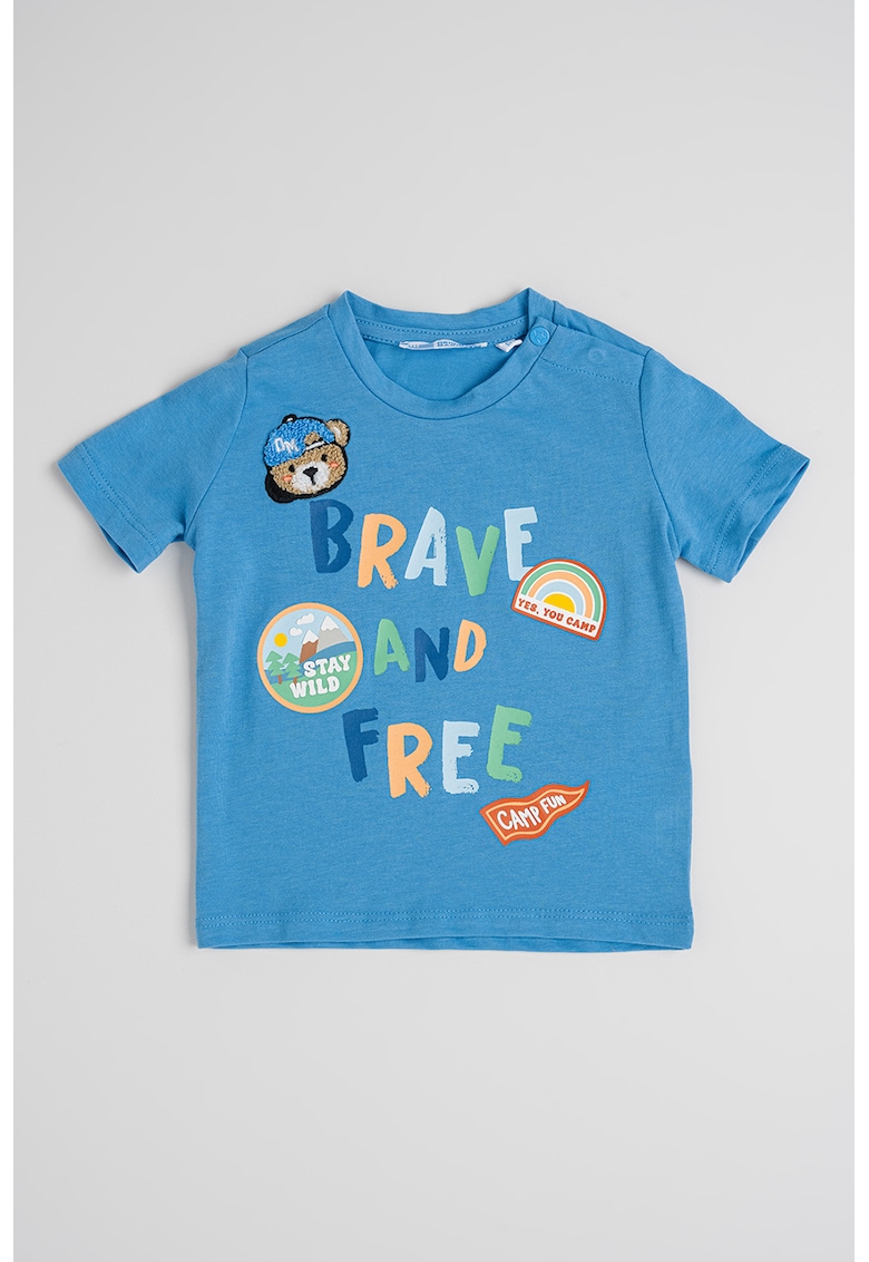 Tricou de bumbac cu model text - Portocaliu stins/Verde deschis/Albastru deschis