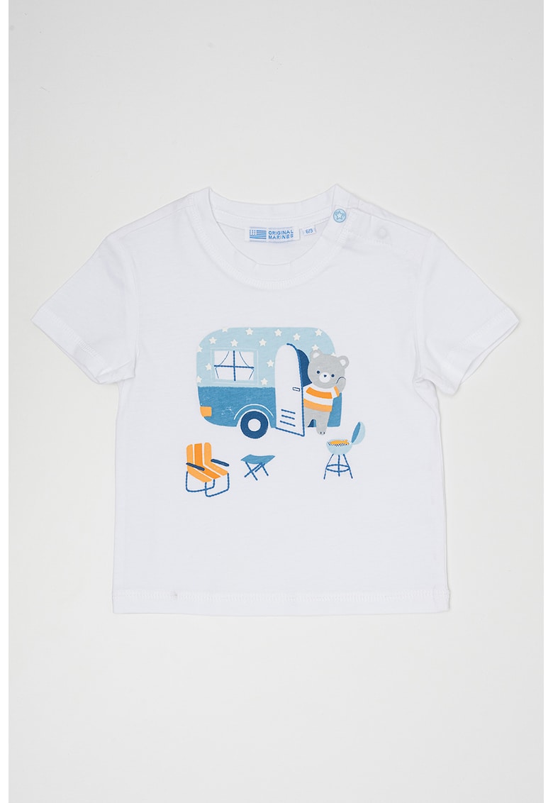 Tricou de bumbac cu imprimeu - Alb optic/Albastru deschis