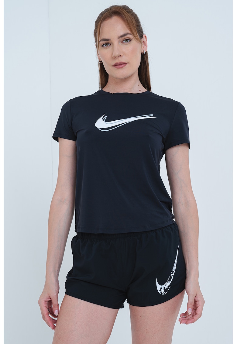 Tricou cu imprimeu logo - pentru alergare - Negru/Alb optic
