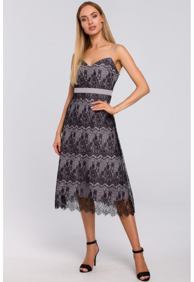 Rochie cu bretele din dantela taiata manual -