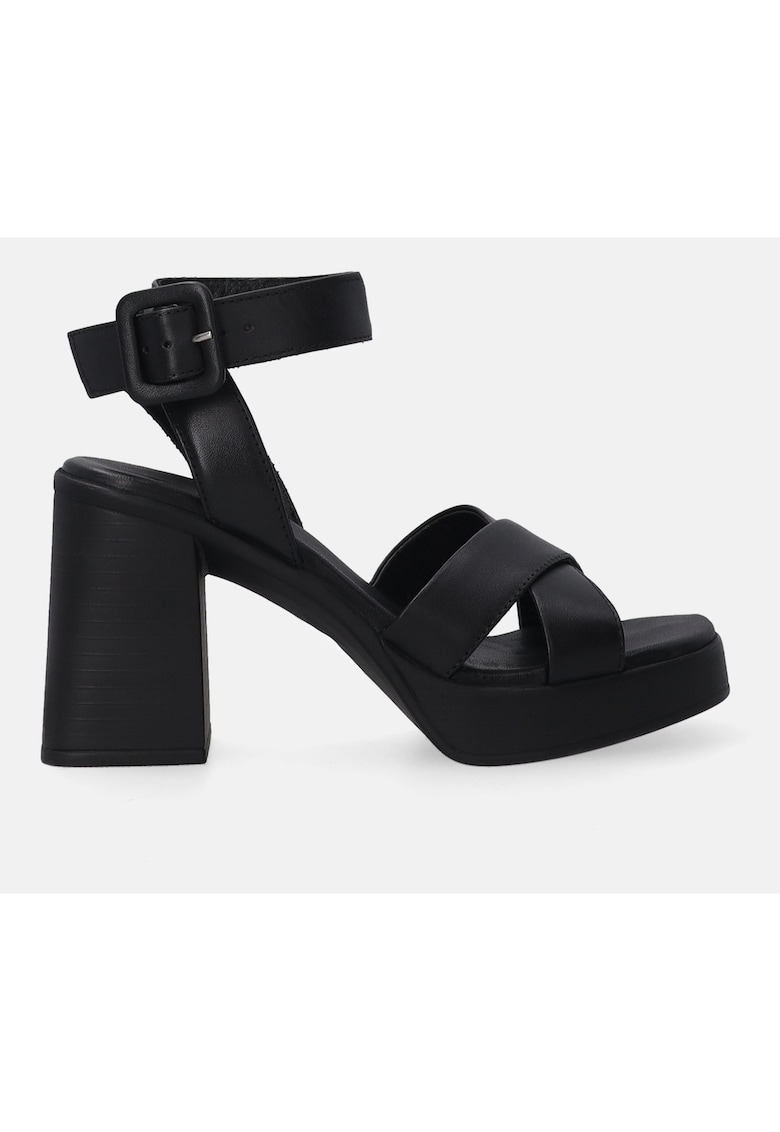 Sandale din piele cu toc masiv si bareta pe glezna