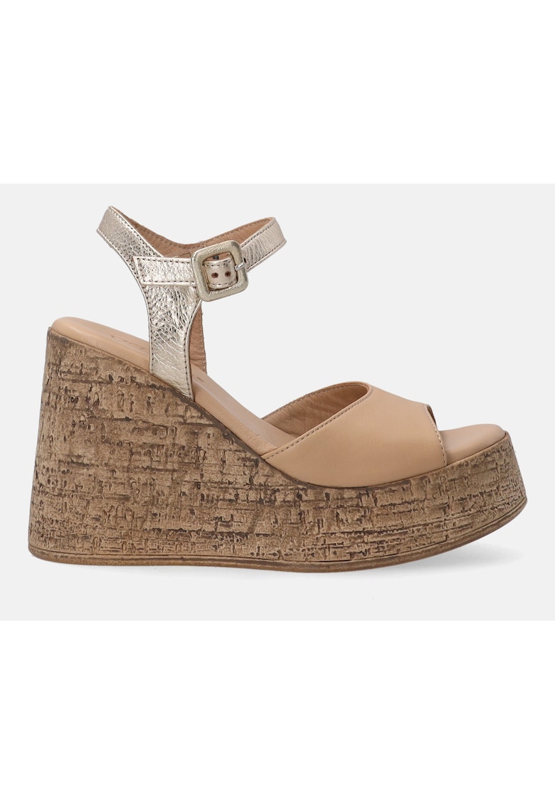 Sandale wedge cu detaliu metalizat