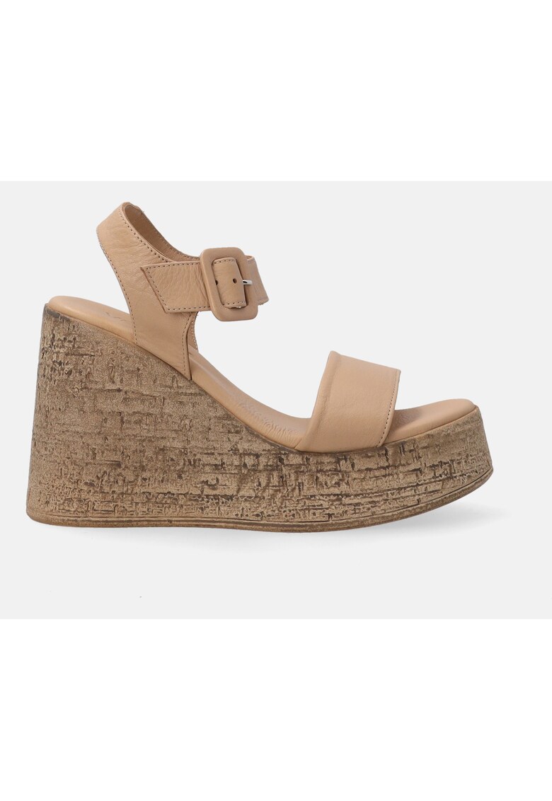 Sandale wedge din piele - Bej