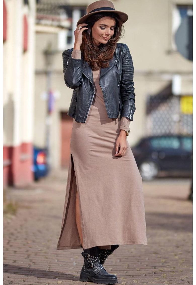 Rochie lunga din bumbac cu slit lateral