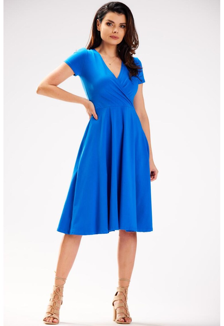 Rochie midi de bumbac cu maneci scurte