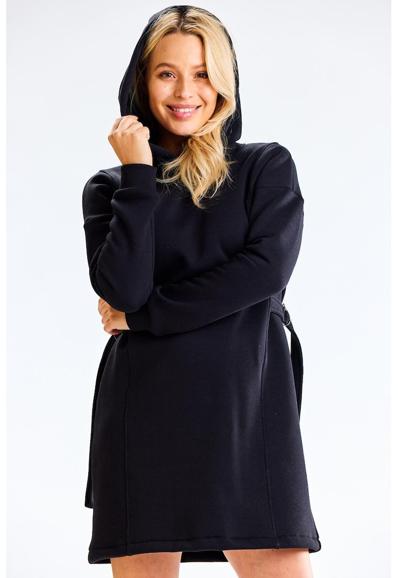 Rochie-hanorac din amestec de bumbac cu gluga si cordon