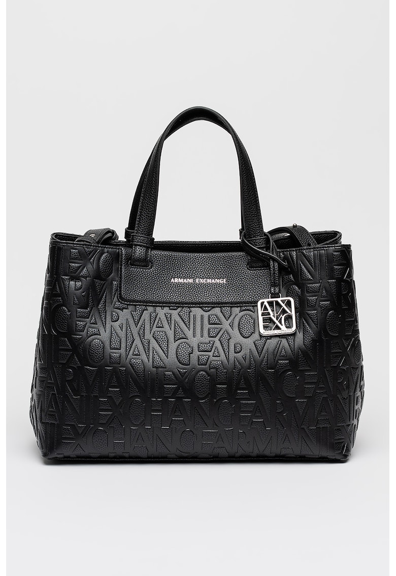 Geanta tote de piele ecologica cu logo stantat - Negru