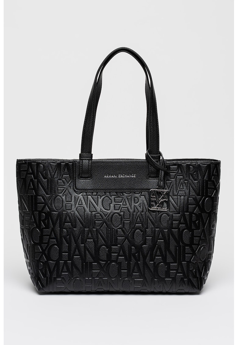 Geanta shopper de piele ecologica uc logo stantat - Negru