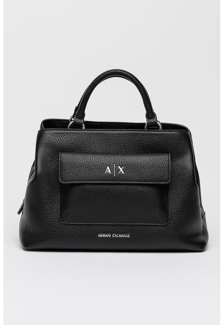Geanta crossbody de piele ecologica cu buzunar - Negru